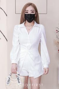 【SS8235001】【LFW独家小圆饼】高品质两件式韩式气质长袖西装套装 腰围扭褶设计翻领长袖上衣➕西装高腰百搭短裤❤️❤️ 【D-R1-C5】