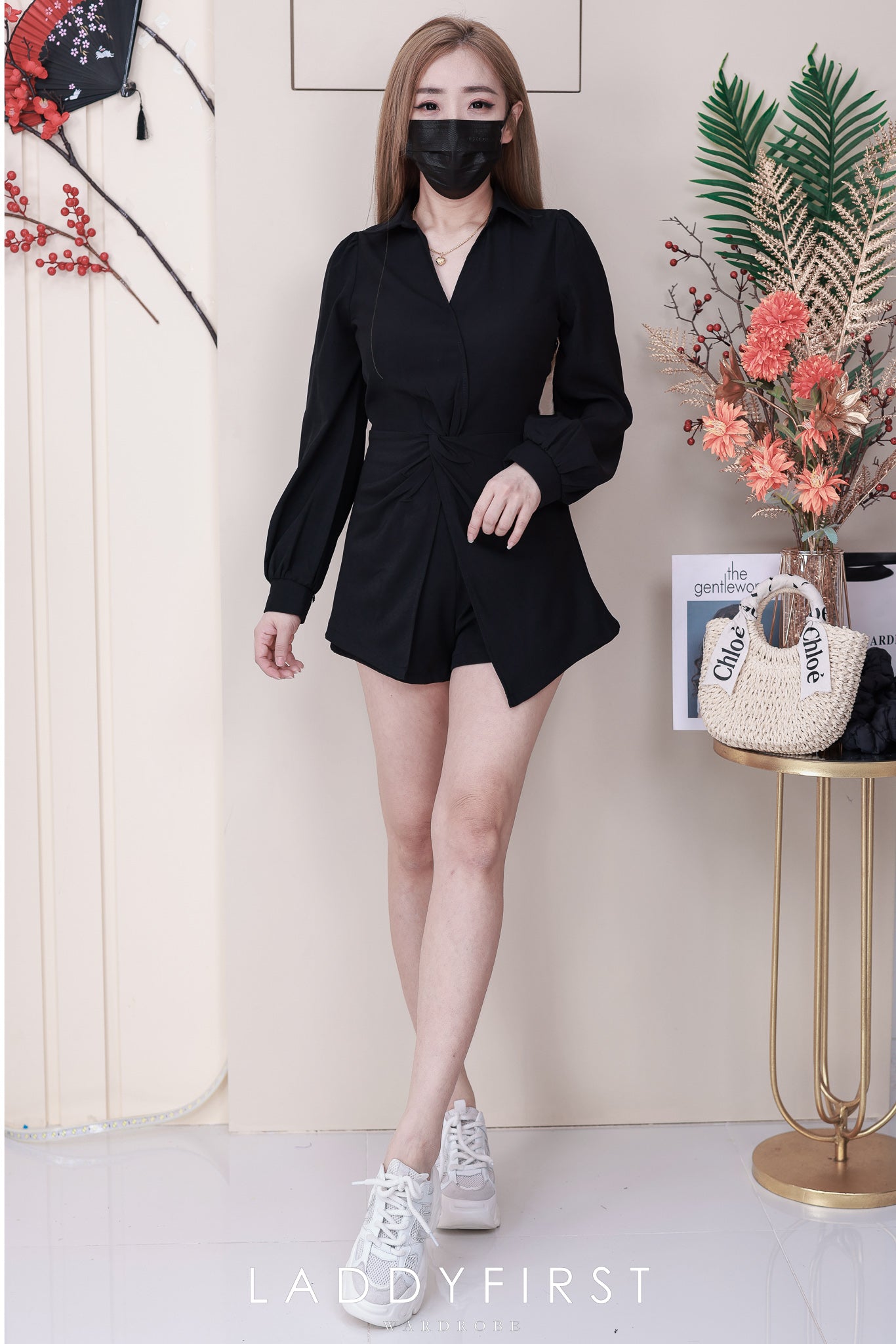 【SS8235001】【LFW独家小圆饼】高品质两件式韩式气质长袖西装套装 腰围扭褶设计翻领长袖上衣➕西装高腰百搭短裤❤️❤️ 【D-R1-C5】