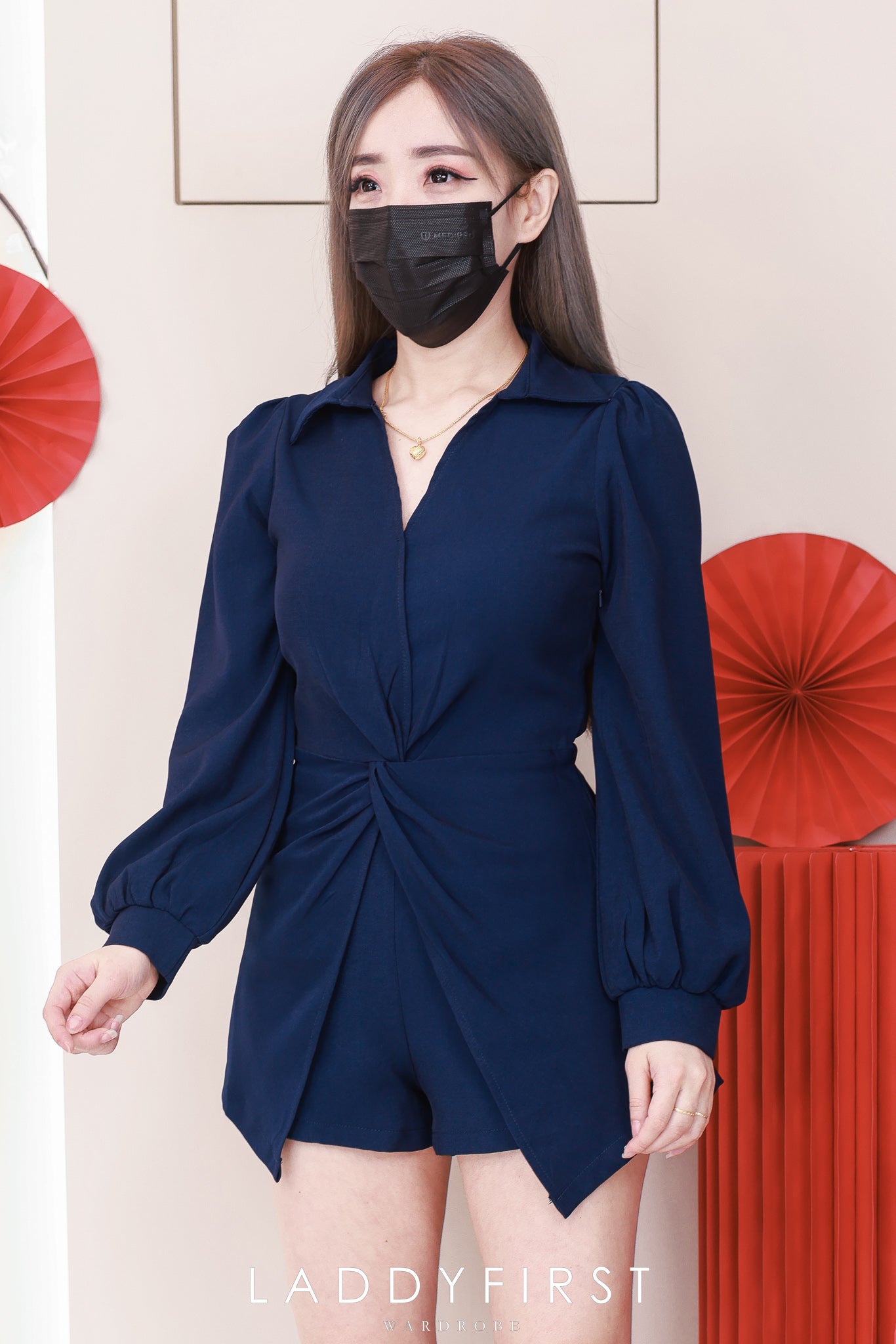 【SS8235001】【LFW独家小圆饼】高品质两件式韩式气质长袖西装套装 腰围扭褶设计翻领长袖上衣➕西装高腰百搭短裤❤️❤️