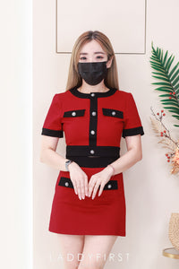 【SS3513】【LFW独家小圆饼】高品质两件式高端气质罗马小香风时尚套装 圆领短袖罗马小香风上衣➕A字罗马高腰百搭裙子，内层有里布短裤 ❤️❤️ 【E-R3-C3】