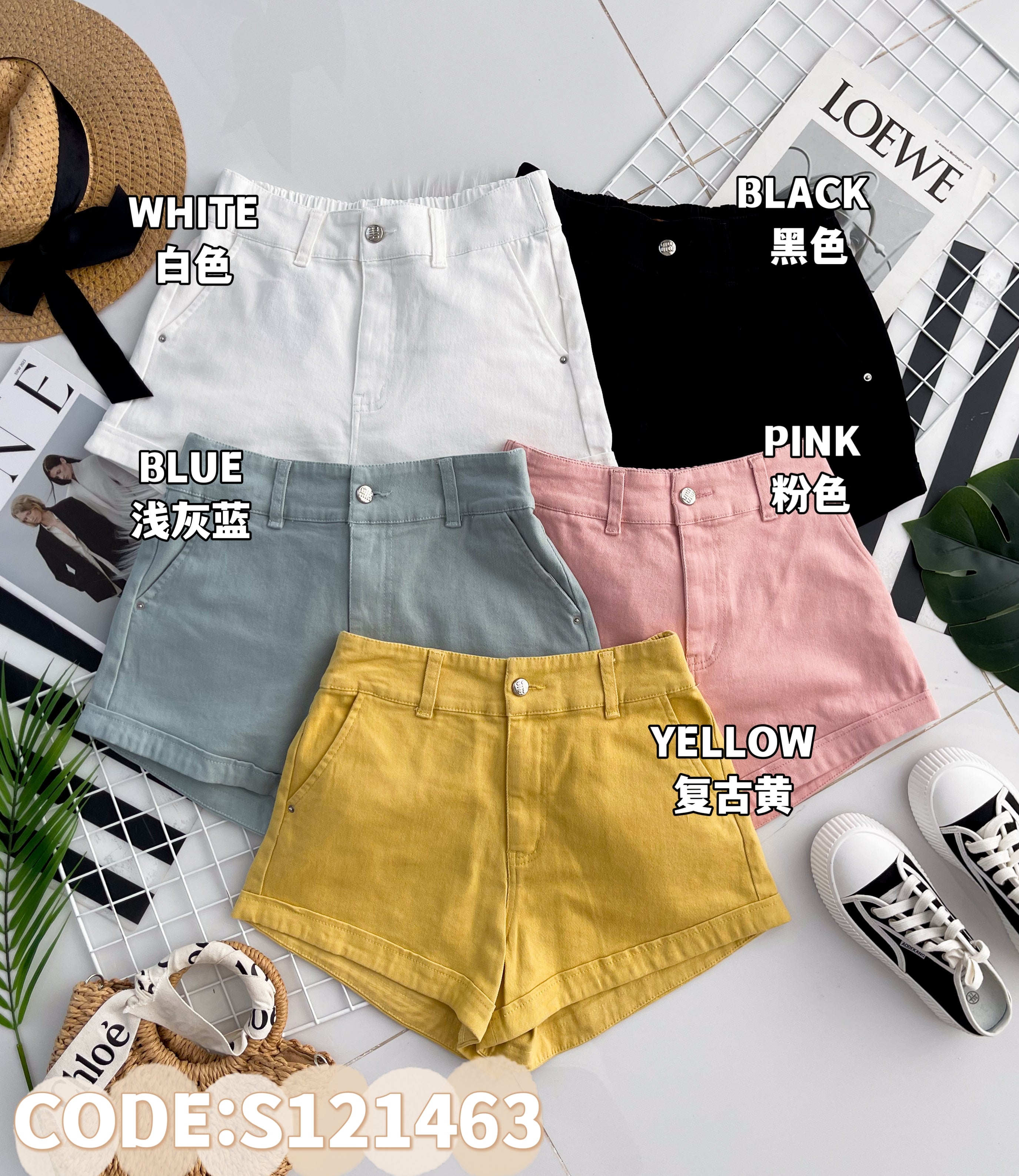 【S121463-1】⚡补货预定款⚡高品质COTTON JEANS牛仔弹力高腰百搭短裤，后腰伸缩弹力，有口袋 ❤️❤️