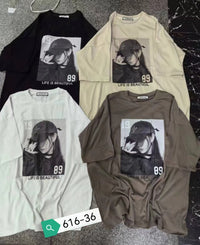 【O61636】高品质 [LIFE IS BEAUTIFUL] 韩版纯棉圆领短袖男女同款Oversized 上衣【A-RU2】