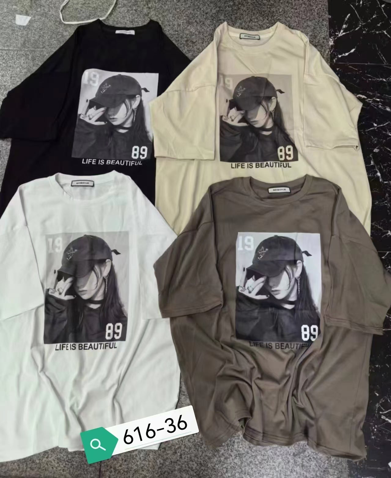 【O61636】高品质 [LIFE IS BEAUTIFUL] 韩版纯棉圆领短袖男女同款Oversized 上衣【A-RU2】