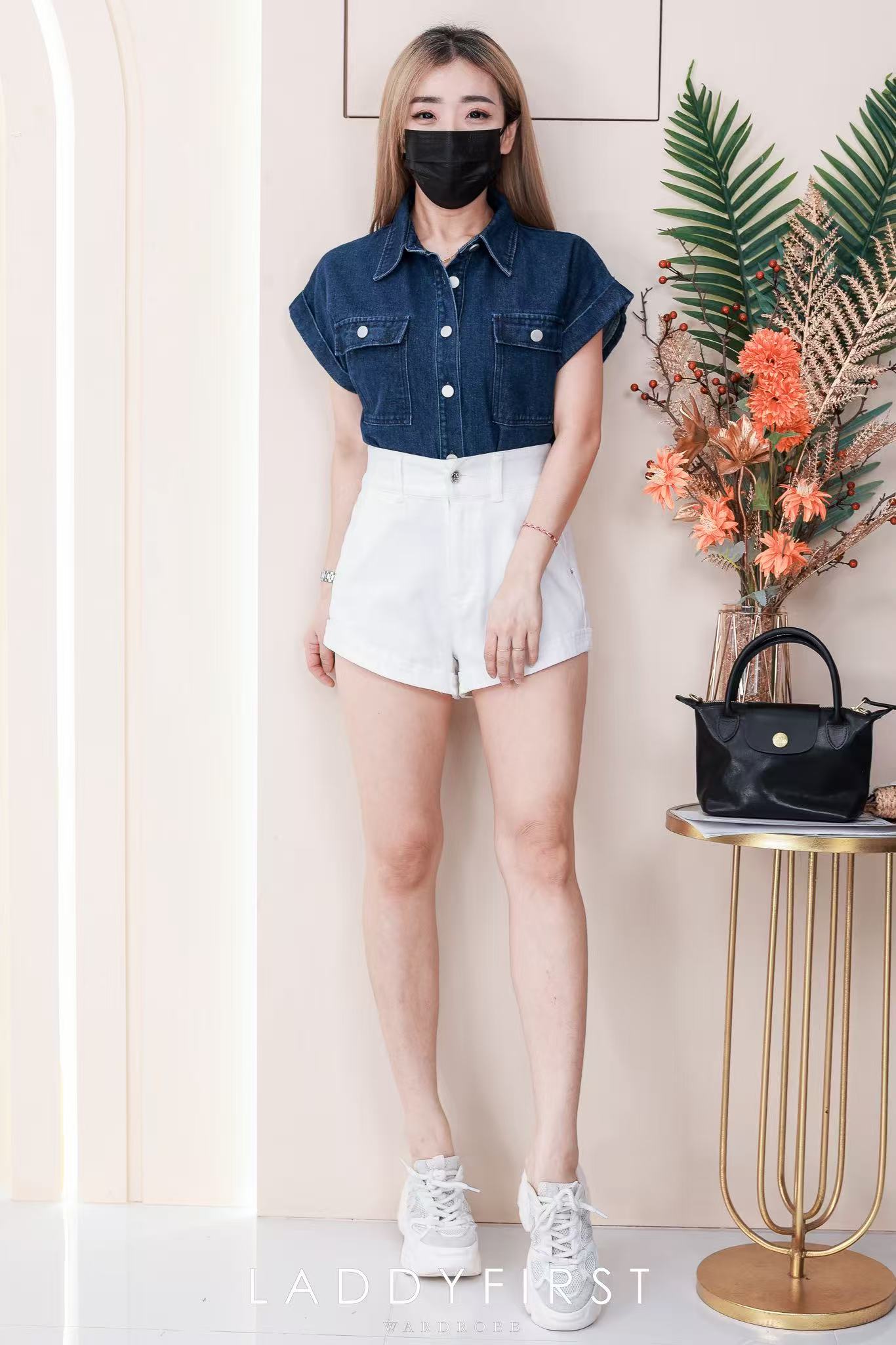 【S121463-1】⚡爆款补货预定款⚡高品质COTTON JEANS牛仔弹力高腰百搭短裤，后腰伸缩弹力，有口袋 ❤️❤️