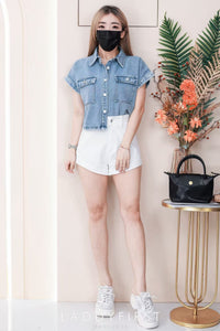 【S121463-1】⚡爆款补货预定款⚡高品质COTTON JEANS牛仔弹力高腰百搭短裤，后腰伸缩弹力，有口袋 ❤️❤️