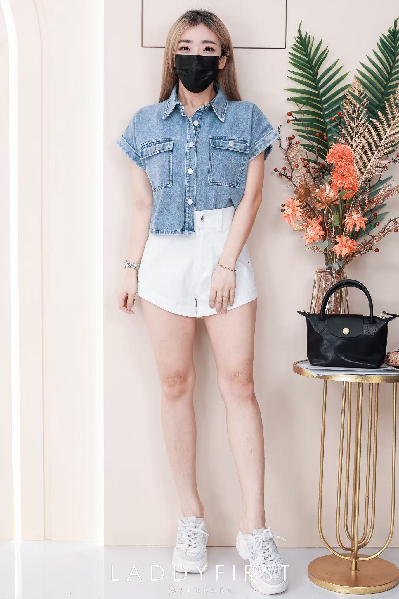 【S121463-1】⚡爆款补货预定款⚡高品质COTTON JEANS牛仔弹力高腰百搭短裤，后腰伸缩弹力，有口袋 ❤️❤️