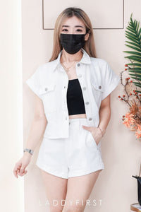 【S121463-1】⚡爆款补货预定款⚡高品质COTTON JEANS牛仔弹力高腰百搭短裤，后腰伸缩弹力，有口袋 ❤️❤️