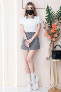 【SS953】高品质两件式纯棉弹力POLO休闲简约运动套装 翻领短袖上衣➕松紧腰弹力高腰百搭裙子，内层有里布短裤，有口袋 ❤️❤️【C-R1-C1】