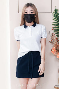 【SS953】高品质两件式纯棉弹力POLO休闲简约运动套装 翻领短袖上衣➕松紧腰弹力高腰百搭裙子，内层有里布短裤，有口袋 ❤️❤️【C-R1-C1】