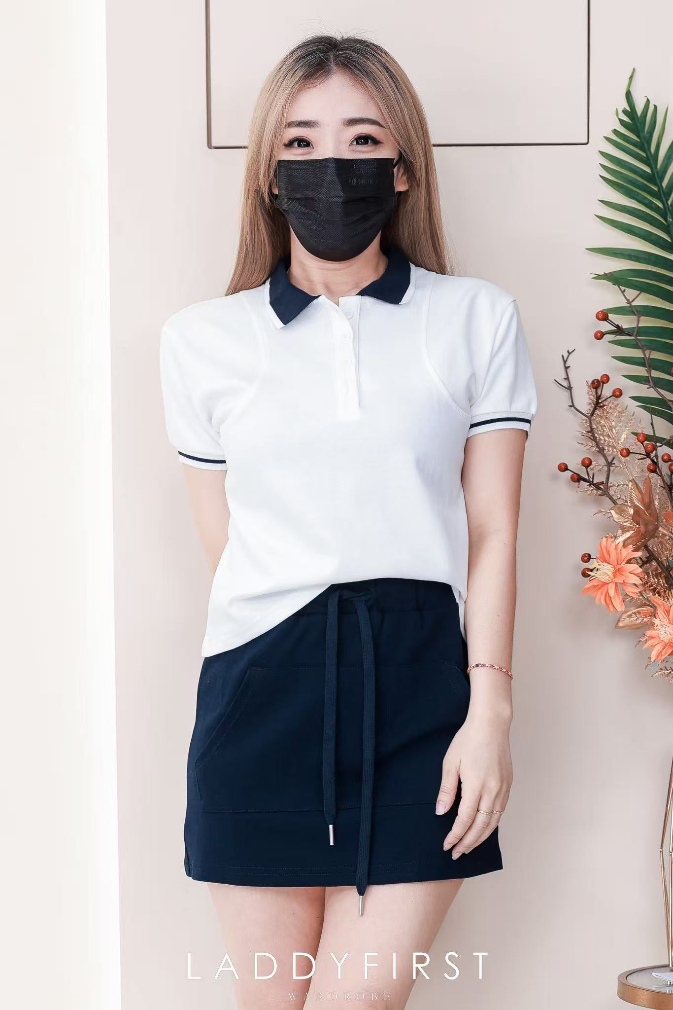 【SS953】高品质两件式纯棉弹力POLO休闲简约运动套装 翻领短袖上衣➕松紧腰弹力高腰百搭裙子，内层有里布短裤，有口袋 ❤️❤️【C-R1-C1】