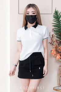 【SS953】高品质两件式纯棉弹力POLO休闲简约运动套装 翻领短袖上衣➕松紧腰弹力高腰百搭裙子，内层有里布短裤，有口袋 ❤️❤️【C-R1-C1】