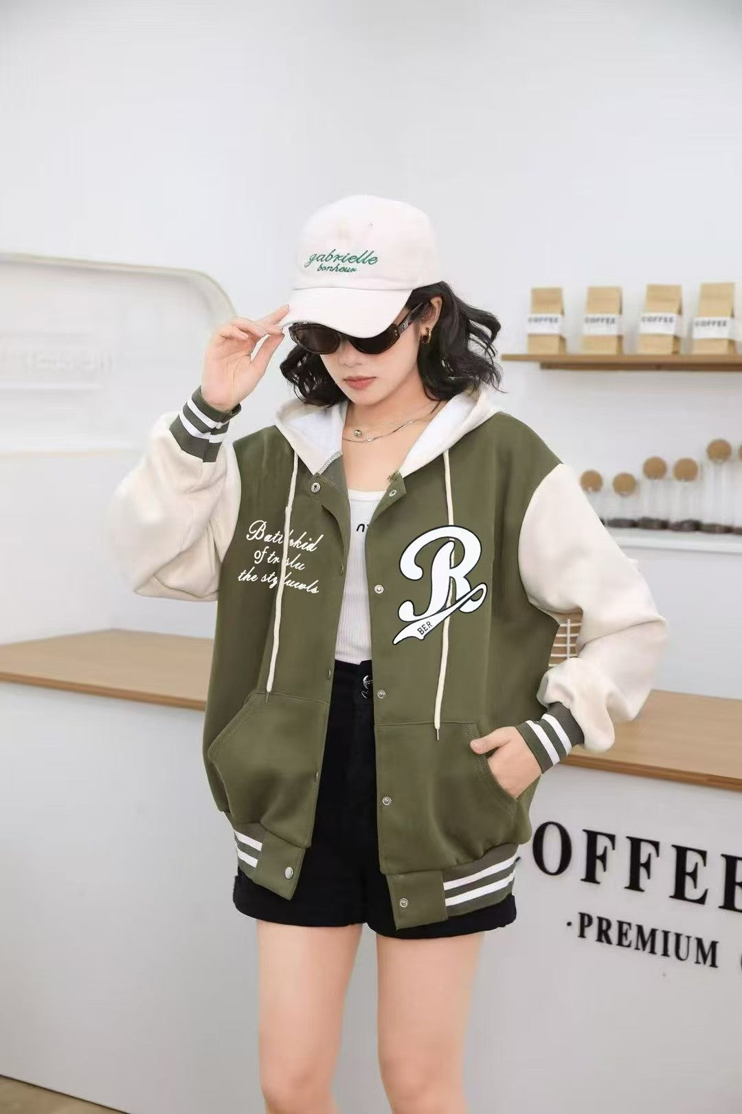 【JK803】高品质男女同款气质撞色系R印花连帽长袖卫衣，按扭设计有口袋 ❤❤