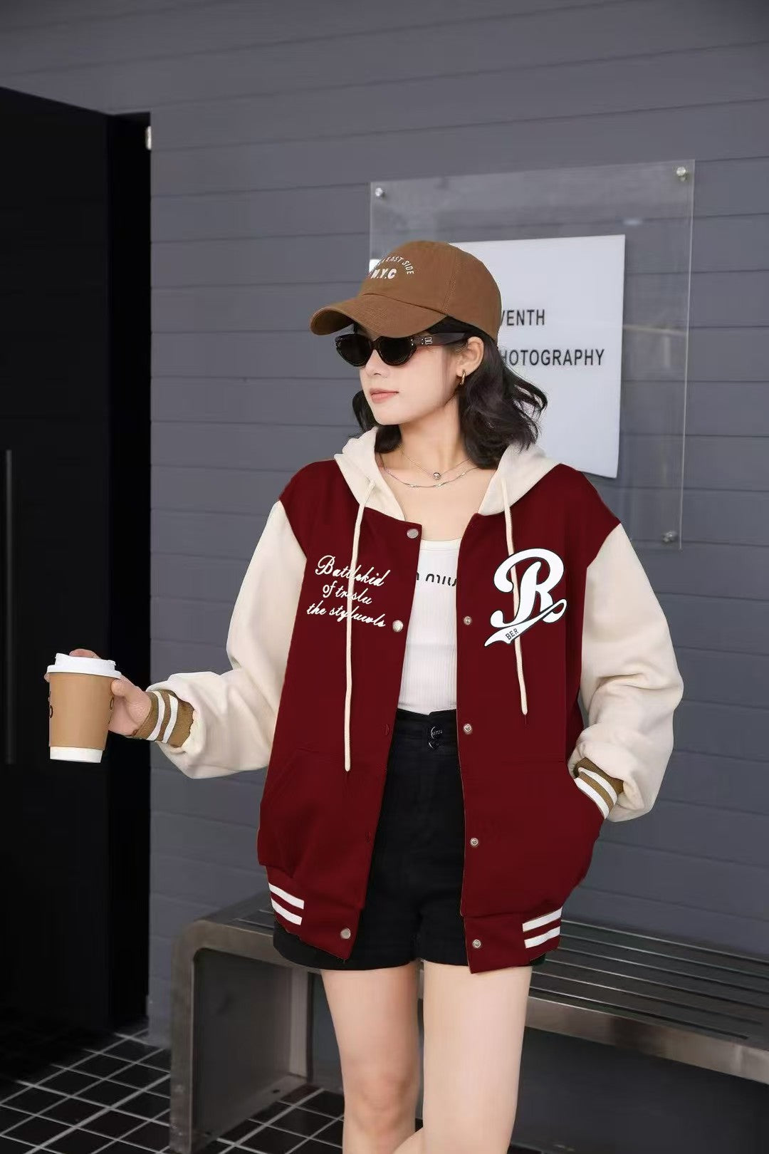 【JK803】高品质男女同款气质撞色系R印花连帽长袖卫衣，按扭设计有口袋 ❤❤