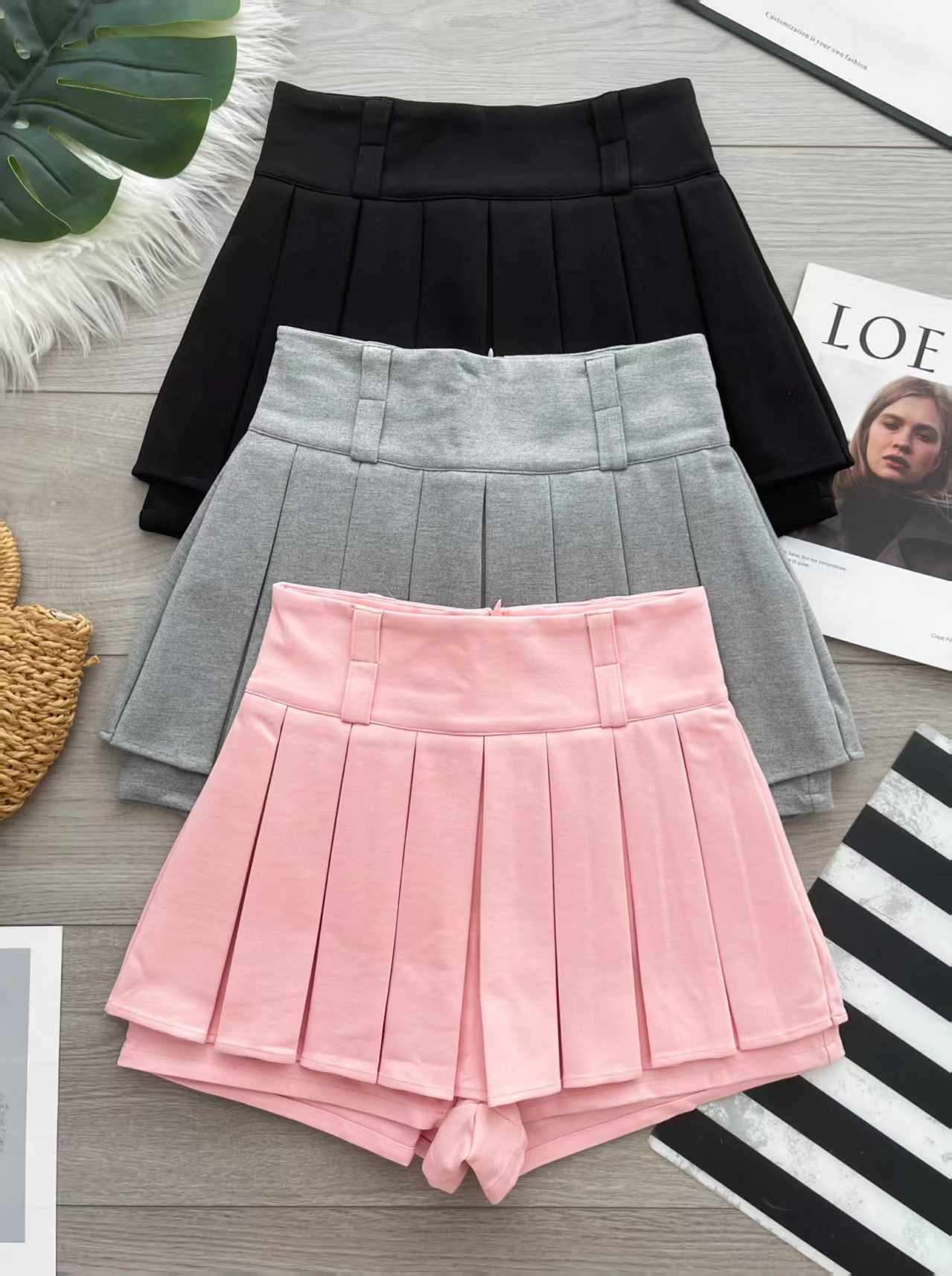 【S2354】厚实罗马前后百褶高腰百搭裤裙 ❤️❤️