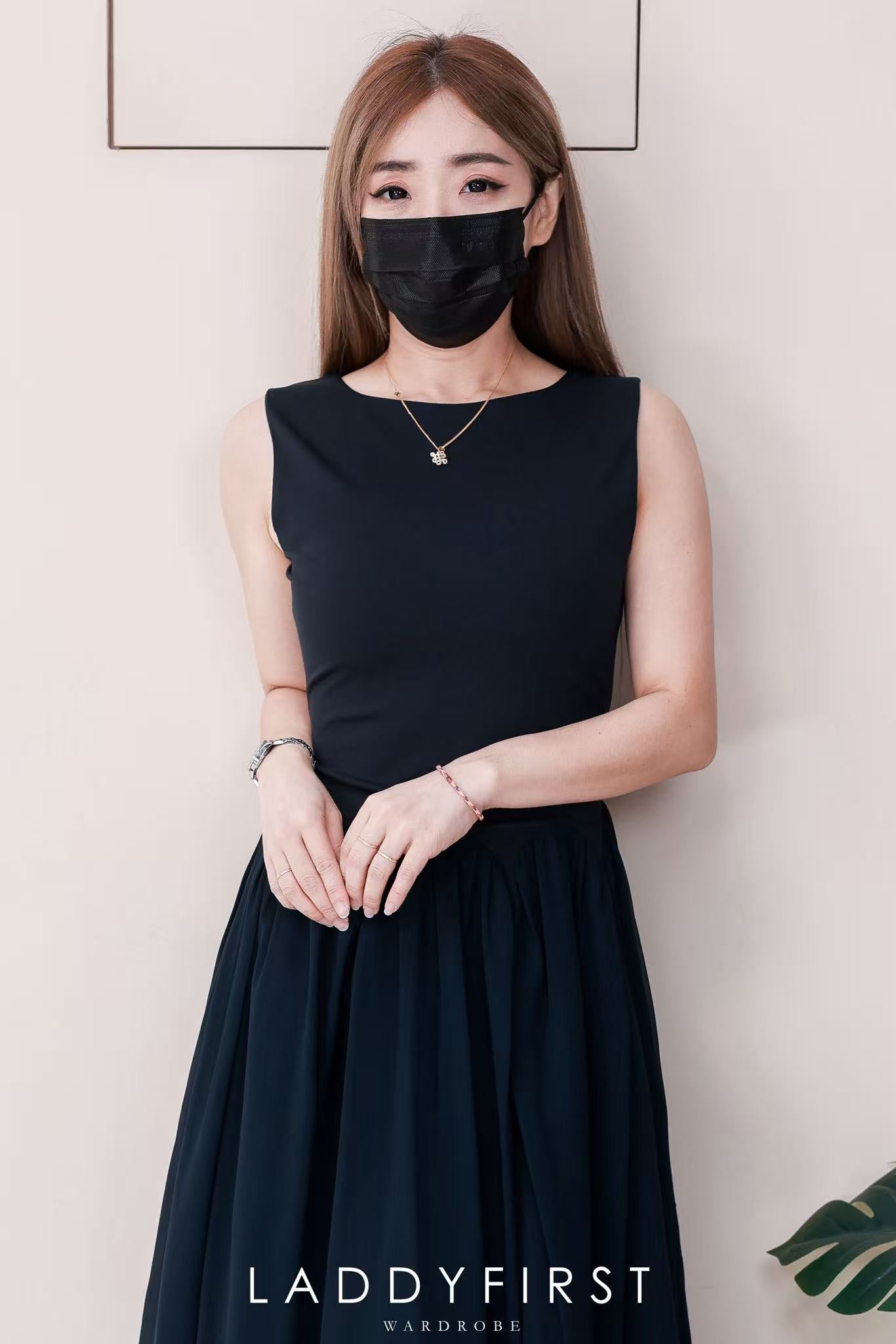 【D2247】高品质气质女神优雅风无袖罗马上衣拼接飘逸雪纺连身裙子 ❤️❤️
