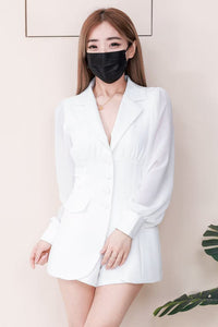 【SS98705】高品质两件式韩式轻奢气质款时尚西装套装 V翻领雪纺长袖连衣裙➕西装高腰百搭短裤，有口袋 ❤️❤️【A-R1-C2】
