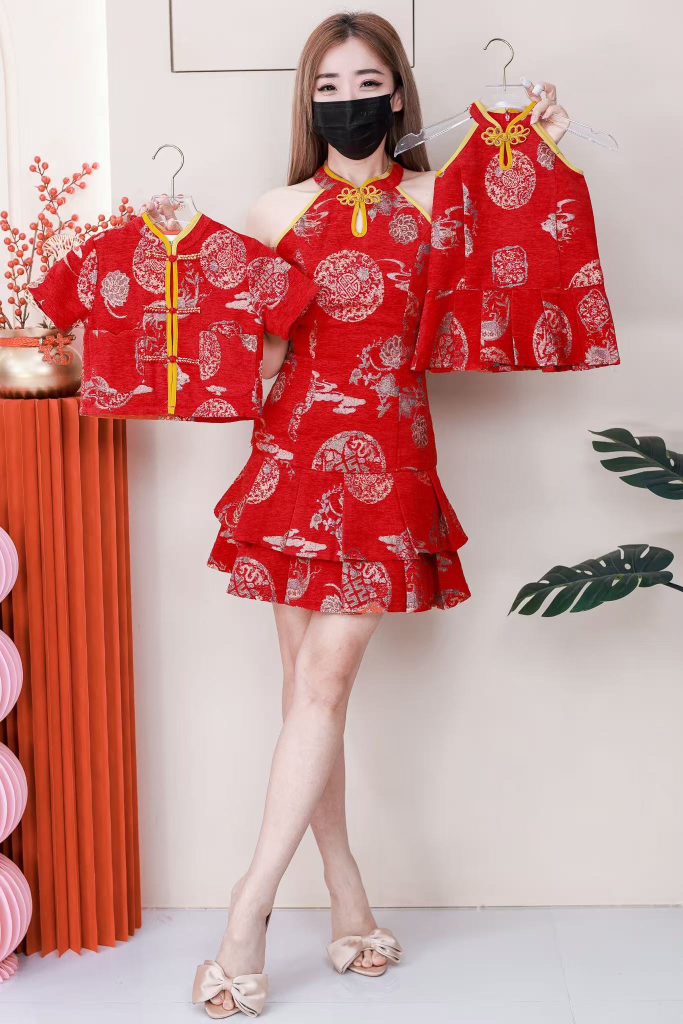 【D2610】高品质可盐可甜雪尼尔下摆百褶提花女童旗袍上衣 ❤❤