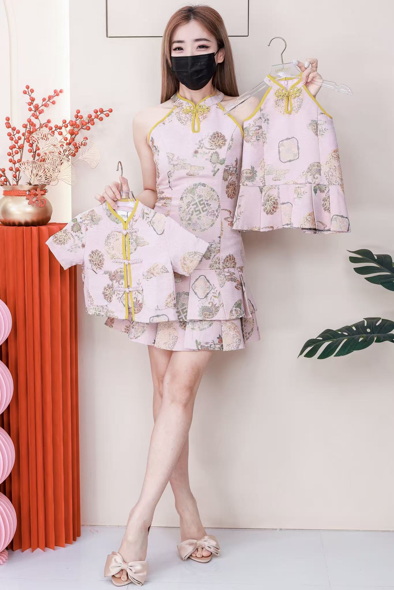 【D2610】高品质可盐可甜雪尼尔下摆百褶提花女童旗袍上衣 ❤❤