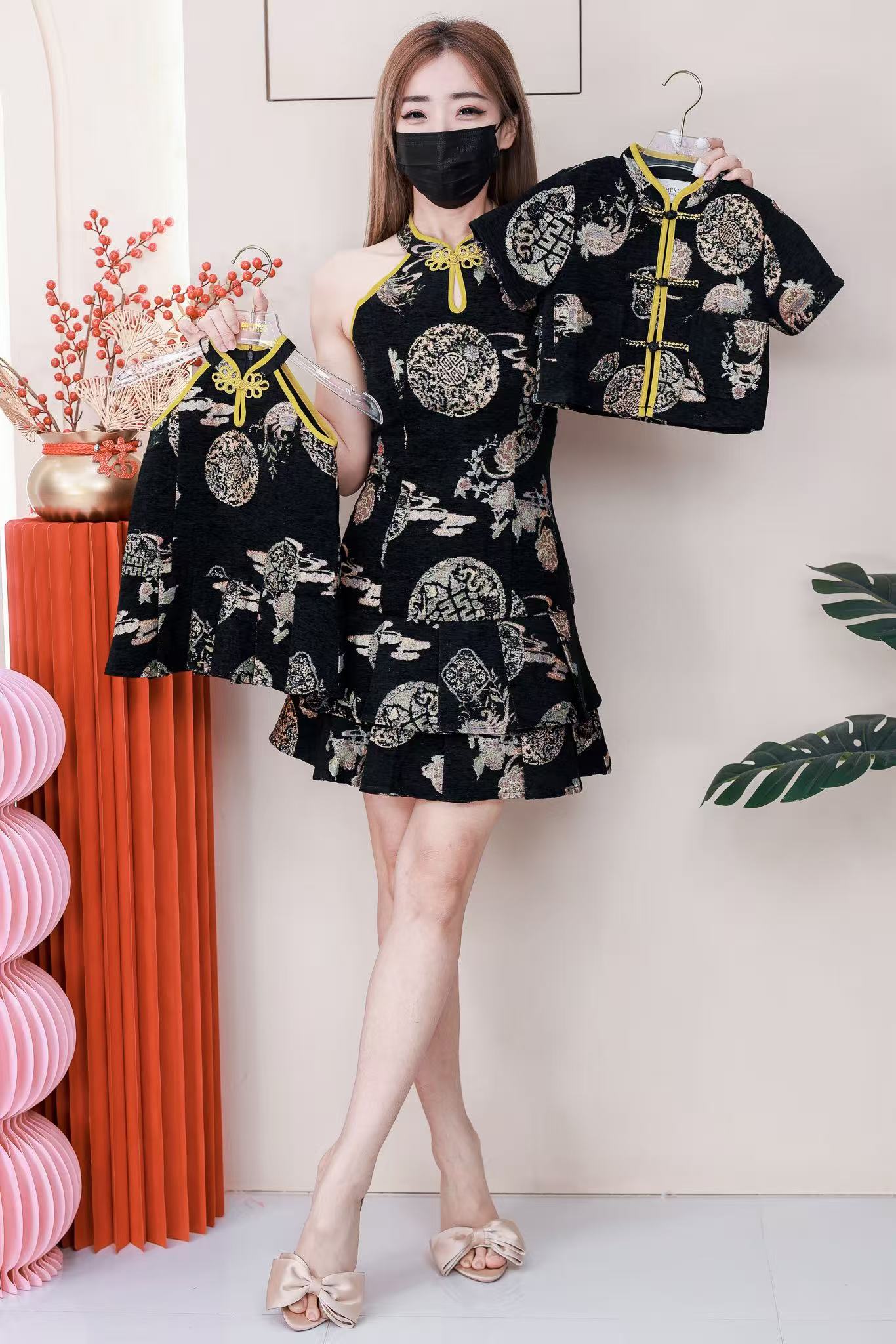 【D2610】高品质可盐可甜雪尼尔下摆百褶提花女童旗袍上衣 ❤❤
