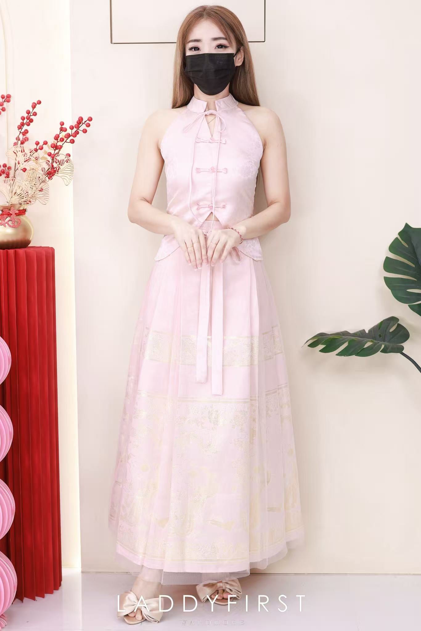 【SS2707】高品质两件式高贵贵气金线龙凤展翔马面裙旗袍套装 缎面无袖旗袍上衣➕高腰百褶马面长裙 ❤️❤️