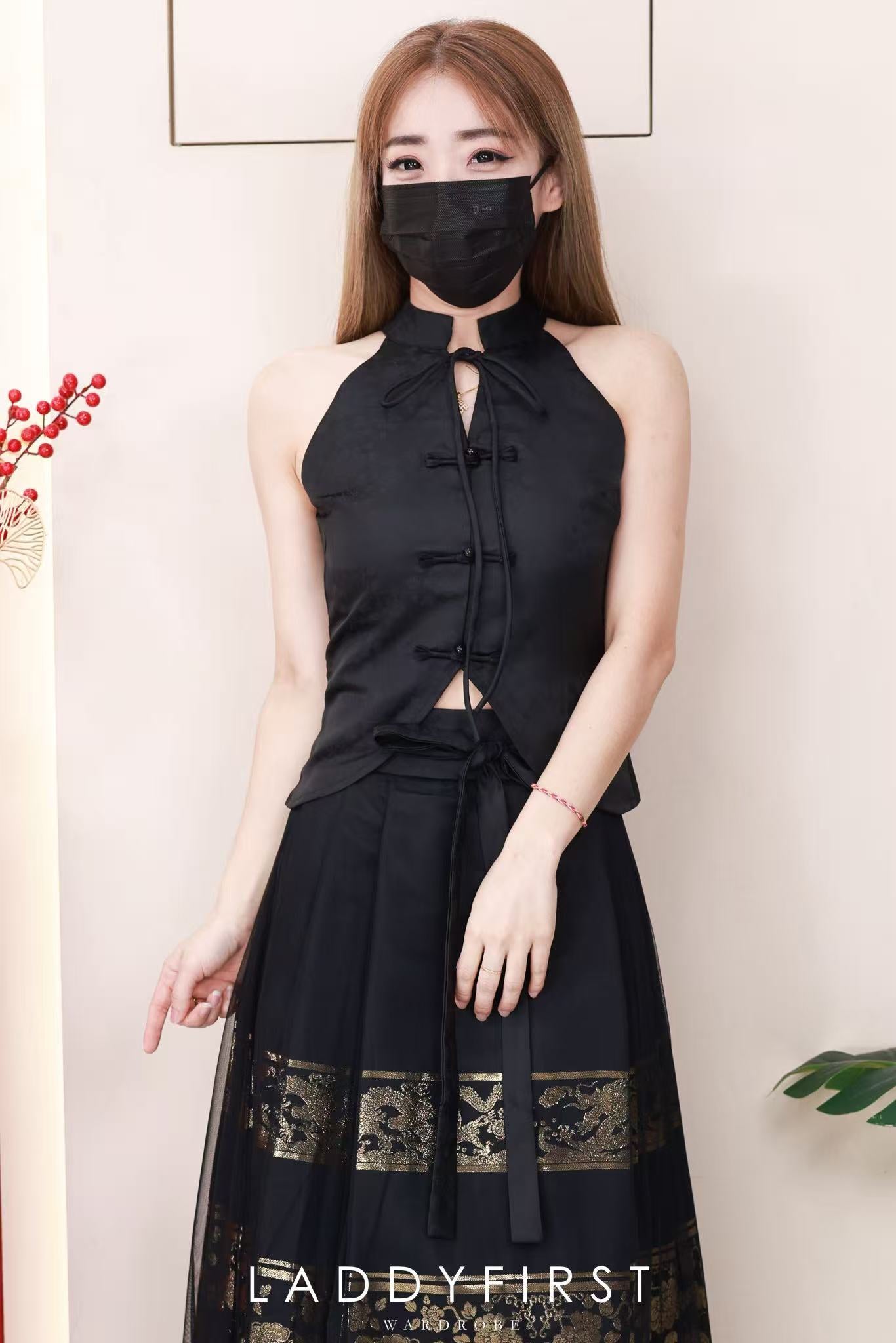 【SS2707】高品质两件式高贵贵气金线龙凤展翔马面裙旗袍套装 缎面无袖旗袍上衣➕高腰百褶马面长裙 ❤️❤️