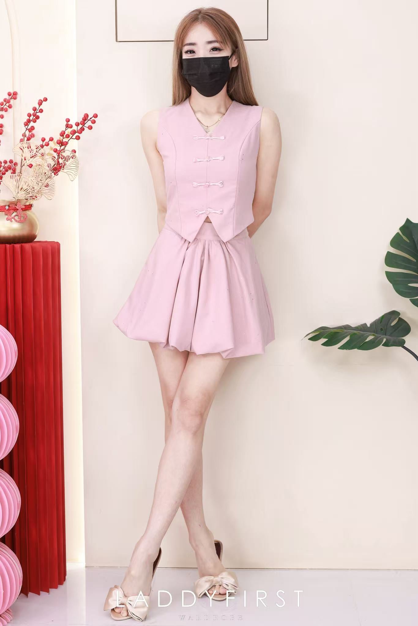 【SS6987】高品质两件式星空细闪新中式花苞旗袍套装 马甲式旗袍上衣➕高腰花苞裙子，内层有里布短裤 ❤️❤️【B-R1-C2】