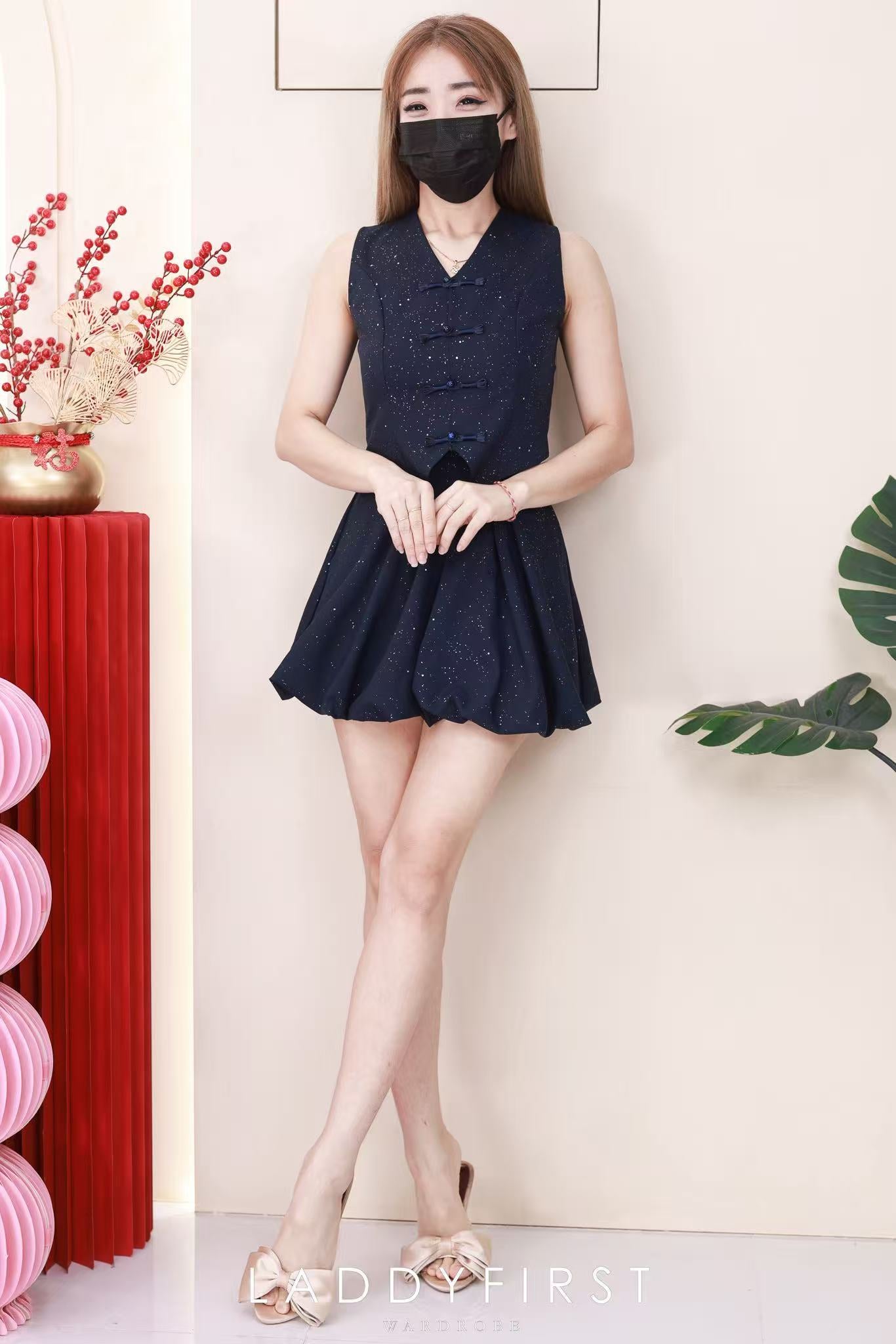 【SS6987】高品质两件式星空细闪新中式花苞旗袍套装 马甲式旗袍上衣➕高腰花苞裙子，内层有里布短裤 ❤️❤️【B-R1-C2】