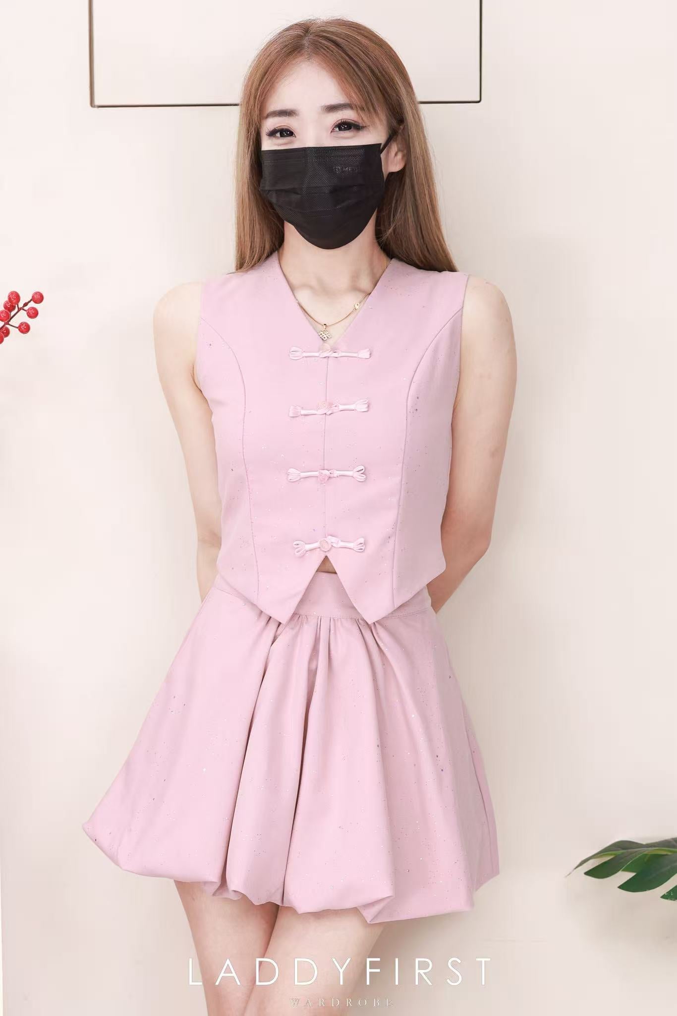 【SS6987】高品质两件式星空细闪新中式花苞旗袍套装 马甲式旗袍上衣➕高腰花苞裙子，内层有里布短裤 ❤️❤️【B-R1-C2】