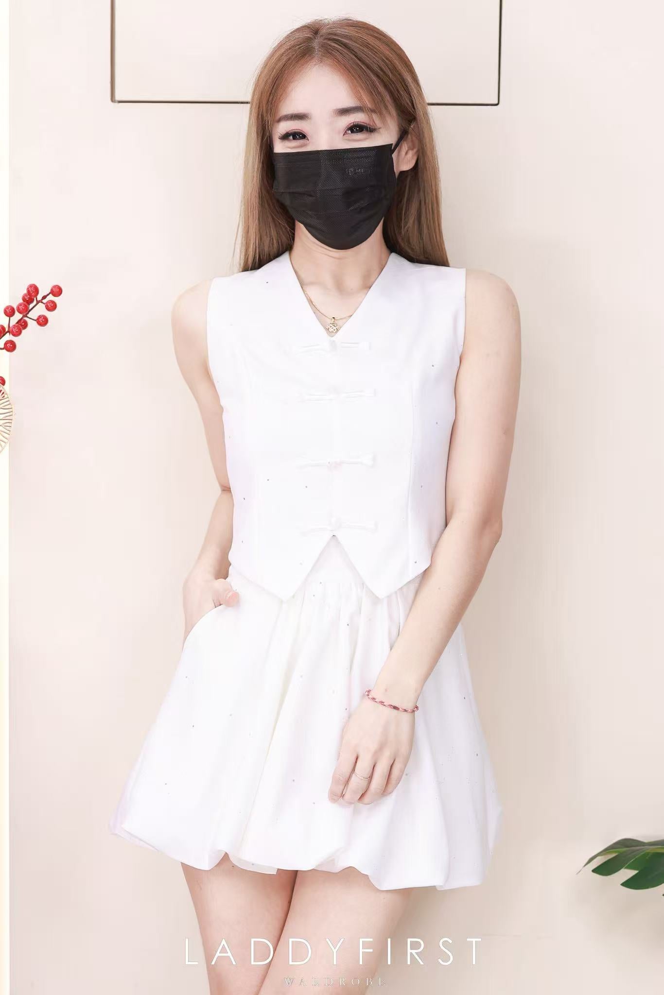 【SS6987】高品质两件式星空细闪新中式花苞旗袍套装 马甲式旗袍上衣➕高腰花苞裙子，内层有里布短裤 ❤️❤️【B-R1-C2】