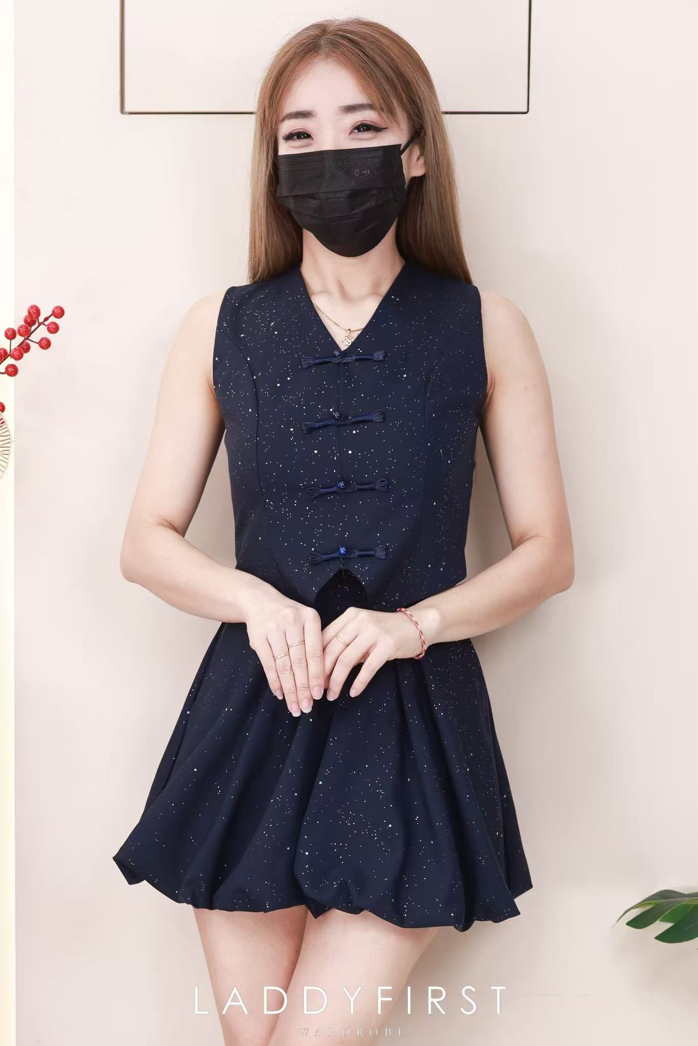 【SS6987】高品质两件式星空细闪新中式花苞旗袍套装 马甲式旗袍上衣➕高腰花苞裙子，内层有里布短裤 ❤️❤️【B-R1-C2】