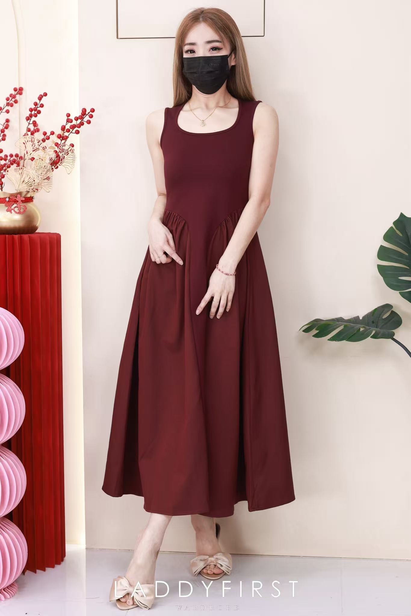 【D111037】高品质罗马弹力上衣拼接西装无袖连身长裙 ❤❤【B-R1-C2】