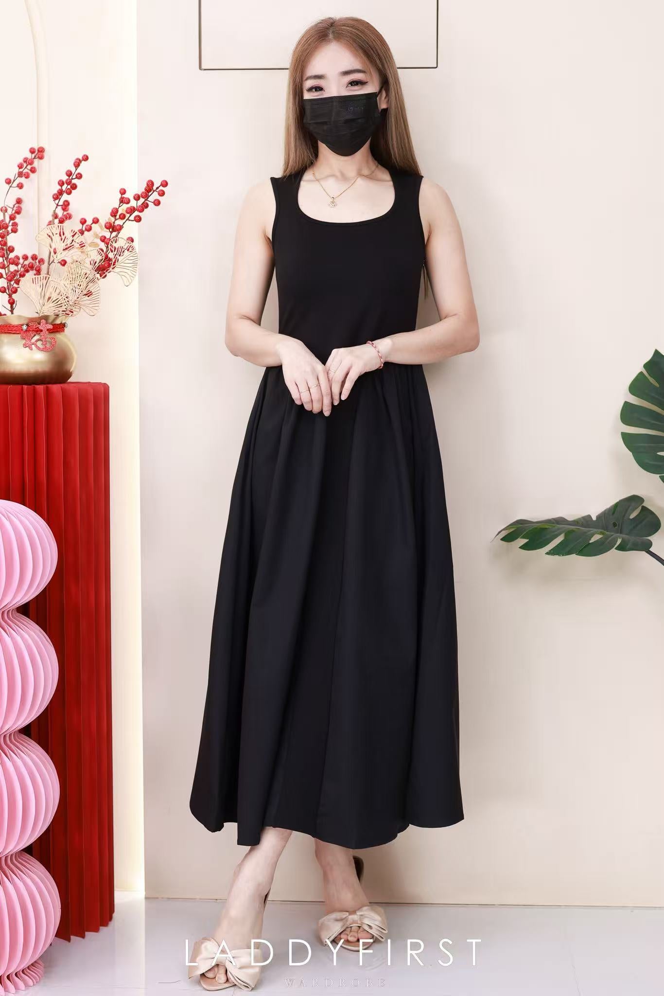 【D111037】高品质罗马弹力上衣拼接西装无袖连身长裙 ❤❤【B-R1-C2】