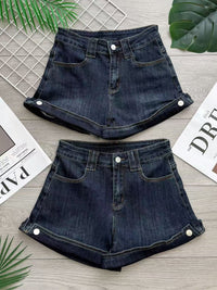 【S4629】高品质Cotton Jeans弹力牛仔百搭折边纽扣短裤 , 有口袋 ❤️