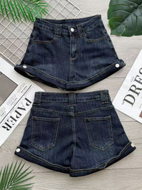 【S4629】高品质Cotton Jeans弹力牛仔百搭折边纽扣短裤 , 有口袋 ❤️
