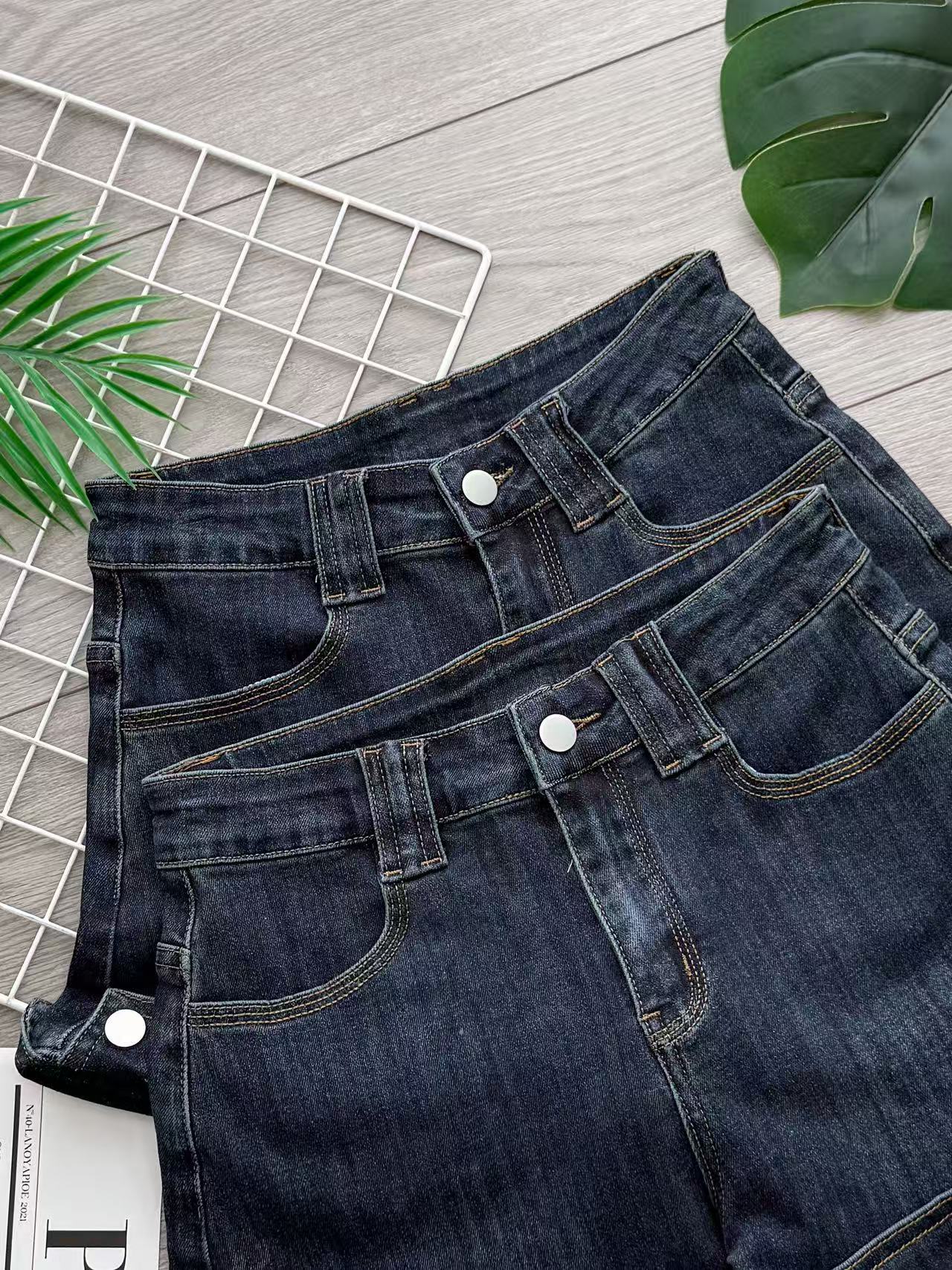 【S4629】高品质Cotton Jeans弹力牛仔百搭折边纽扣短裤 , 有口袋 ❤️