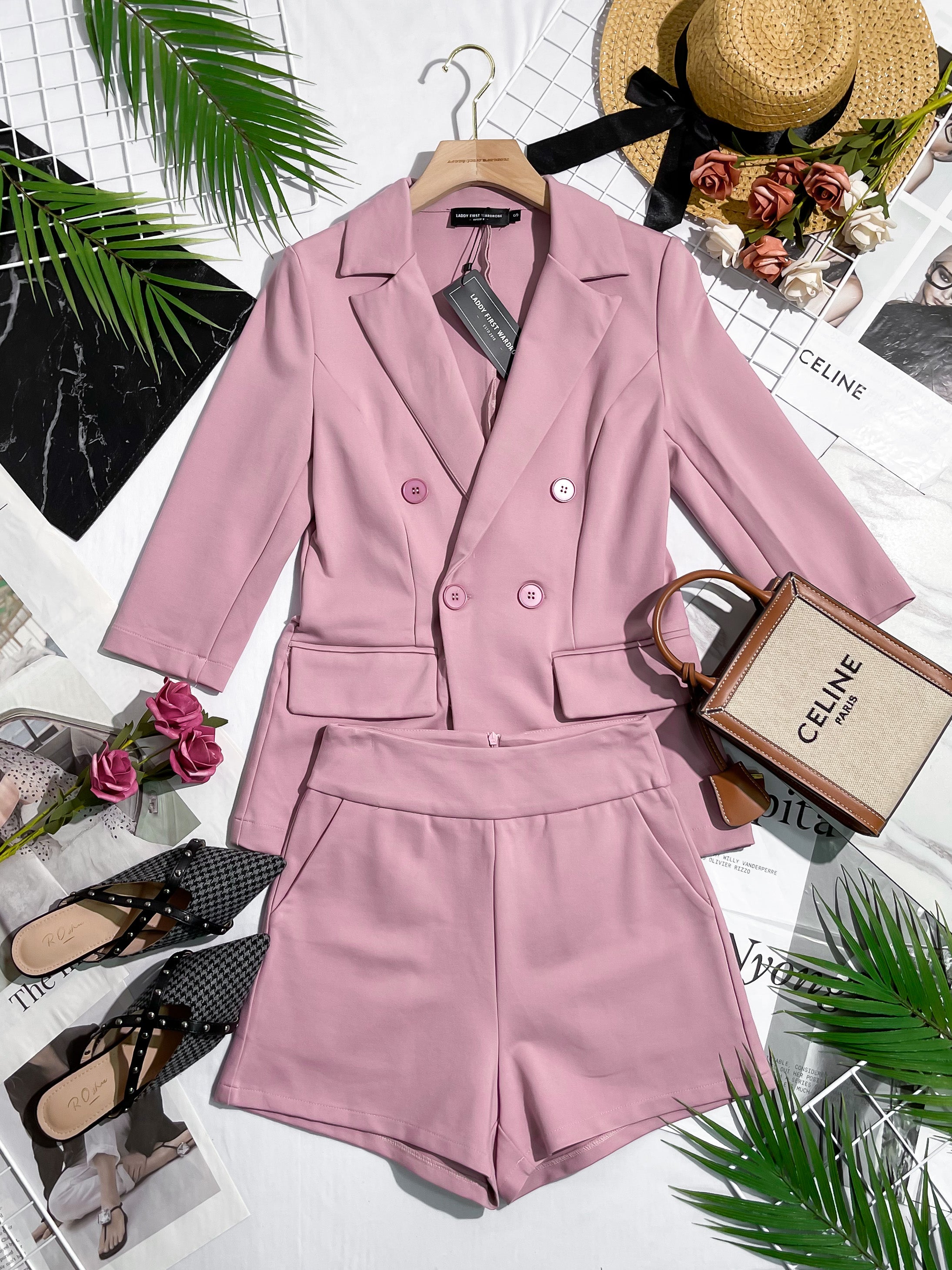 【SS339991】两件式厚实罗马套装修身罗马外套上衣 ➕ 高腰罗马短裤 , 有口袋 ❤❤【A-R1-C2】