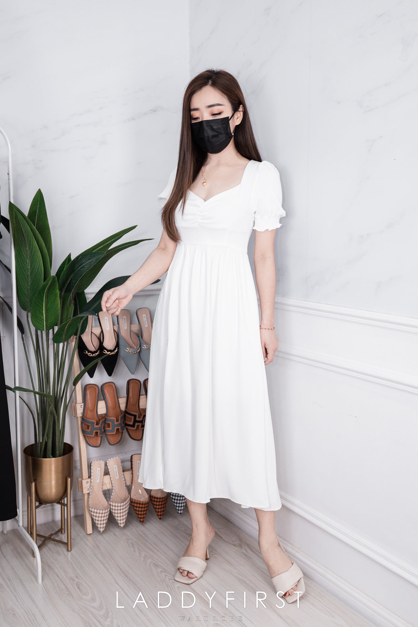 【D3188】【网站福利款✨】砖石领泡泡袖西装垂感开叉连身裙子【B-R2-C3】