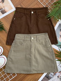 【S9546】高品质简约高腰显瘦A字牛仔百搭裙子，内层有里布短裤有口袋 ❤️❤️【D-R3-C3】