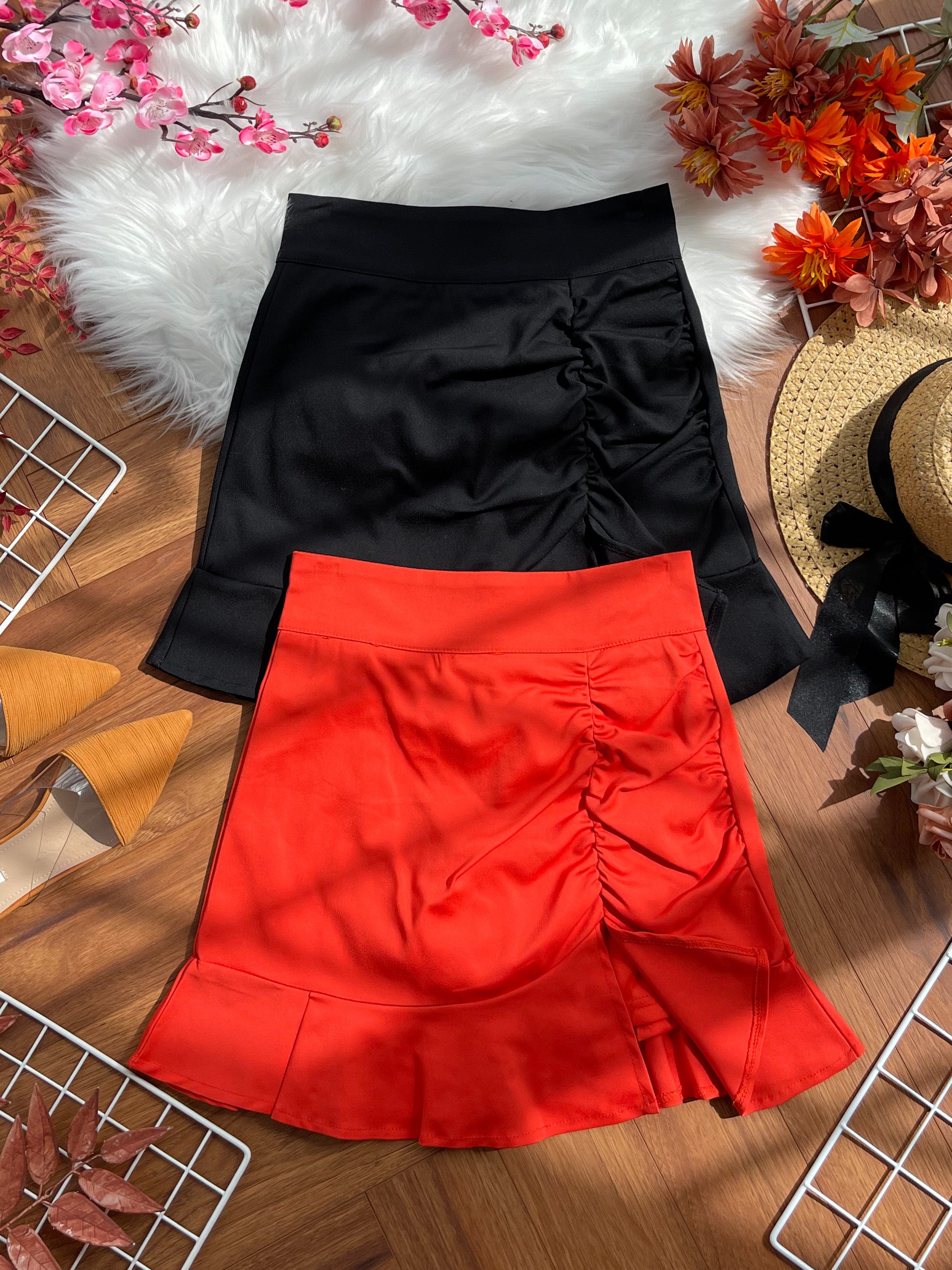 【S7644】独家爆款西装荷叶摆高腰裙子，内有里裤 #百搭必备【B-R1-C1】