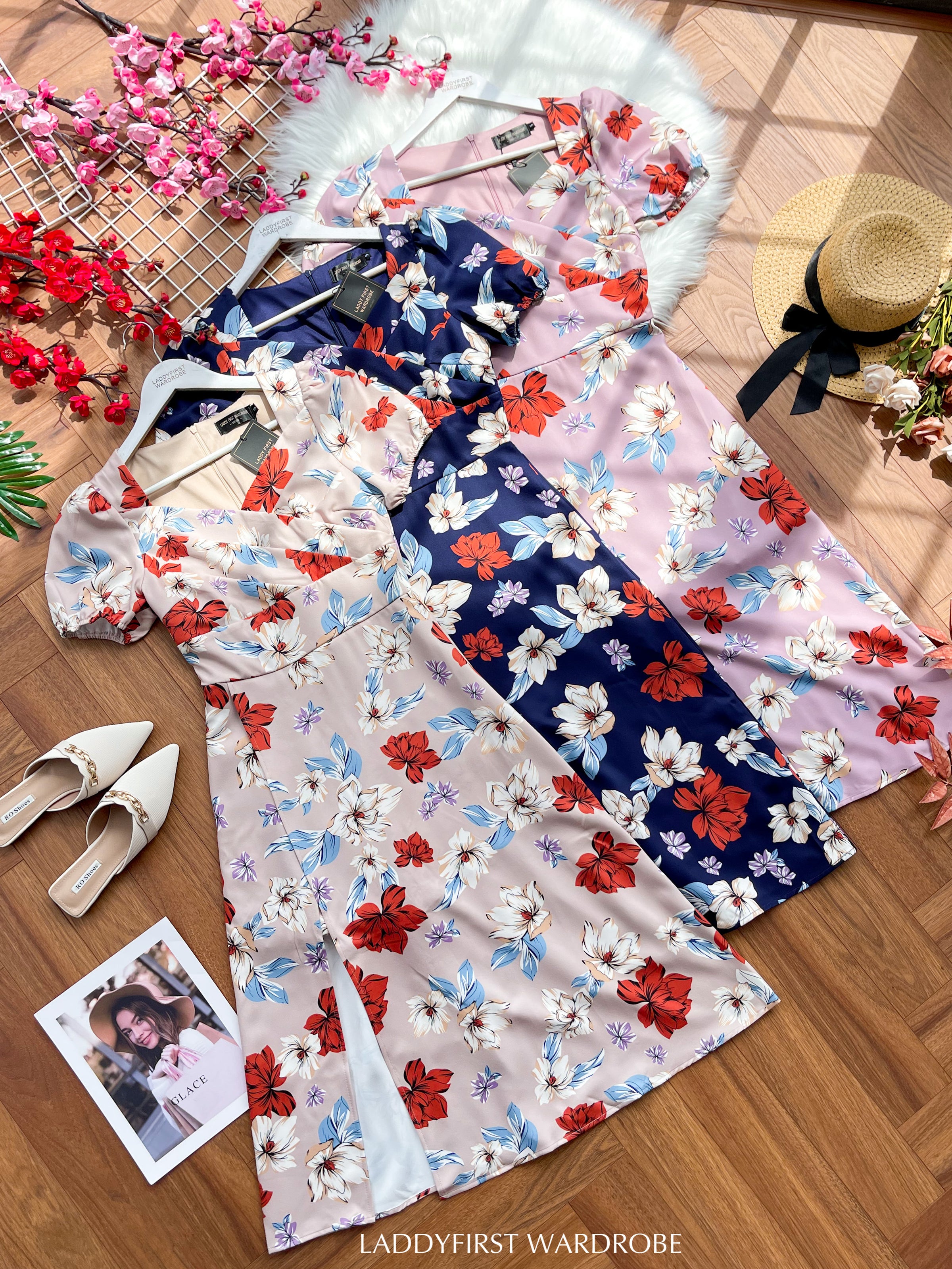 【D3320】【网站福利款✨】公主袖交叉领连身summer裙子，内有裤子【B-RU- C1】