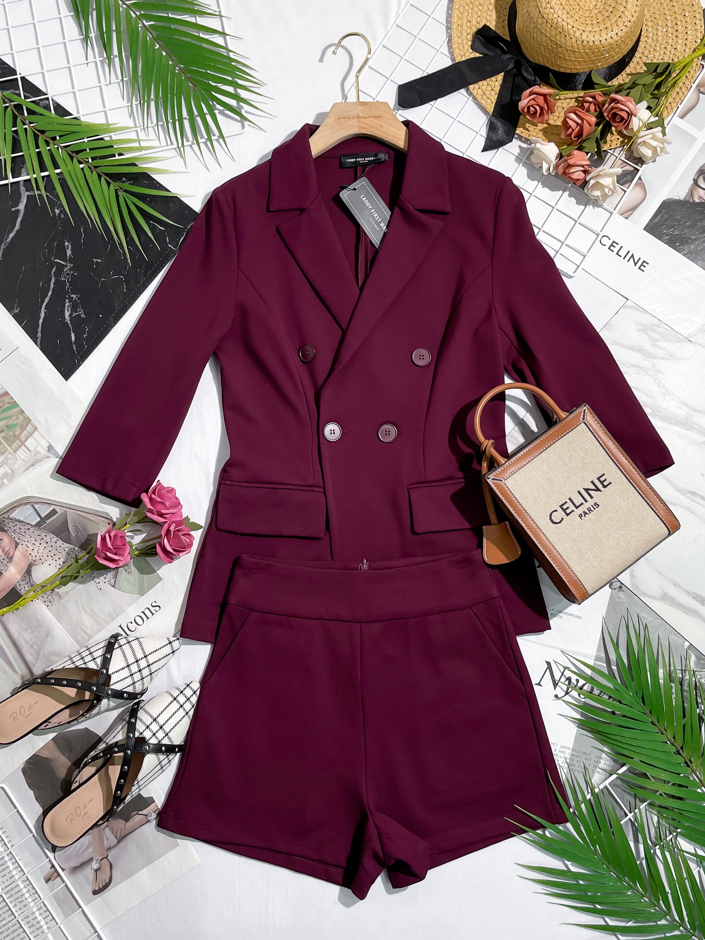 【SS339991】两件式厚实罗马套装修身罗马外套上衣 ➕ 高腰罗马短裤 , 有口袋 ❤❤【A-R1-C2】