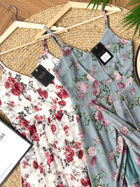 【D22894】独家爆款性感V领吊带碎花雪纺连身长裙，肩带可调节【A-R2-C6】