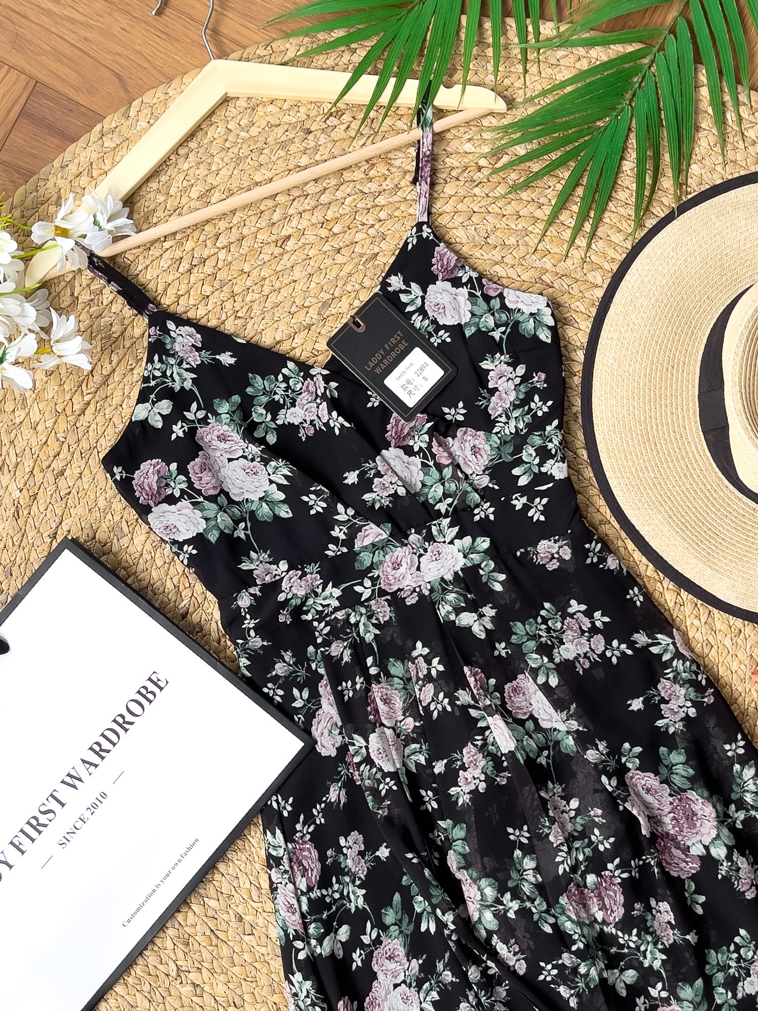 【D22894】独家爆款性感V领吊带碎花雪纺连身长裙，肩带可调节【A-R2-C6】