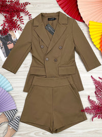 【SS339993】独家爆款两件式厚实后重罗马时装套装 修身外套上衣 ➕ 高腰百搭短裤 , 有口袋【B-R3-C5】