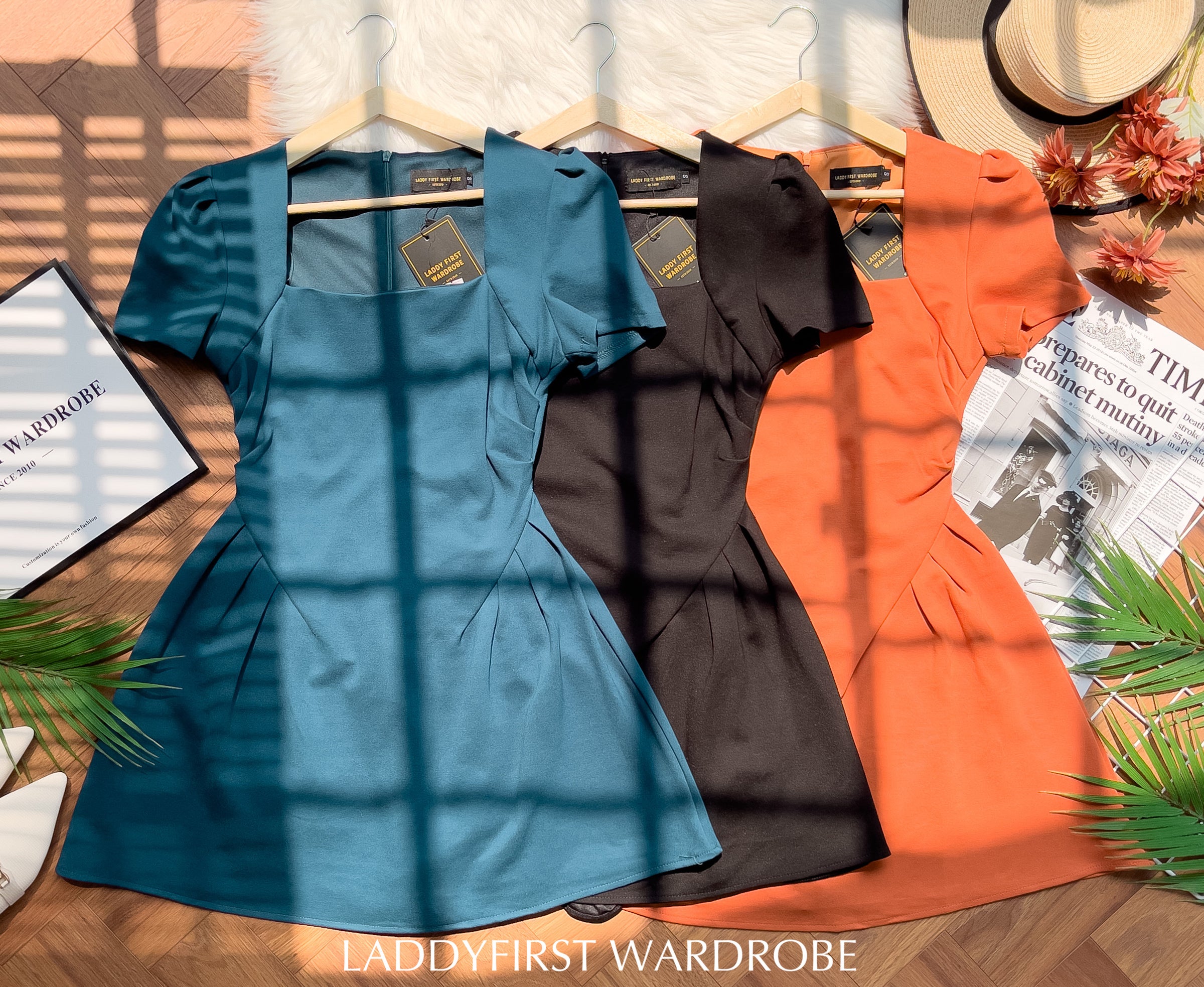 【D2839】高级感法式方领修身厚实罗马连身裙子，内有里布短裤 ❤️❤️【A-R1-C3】