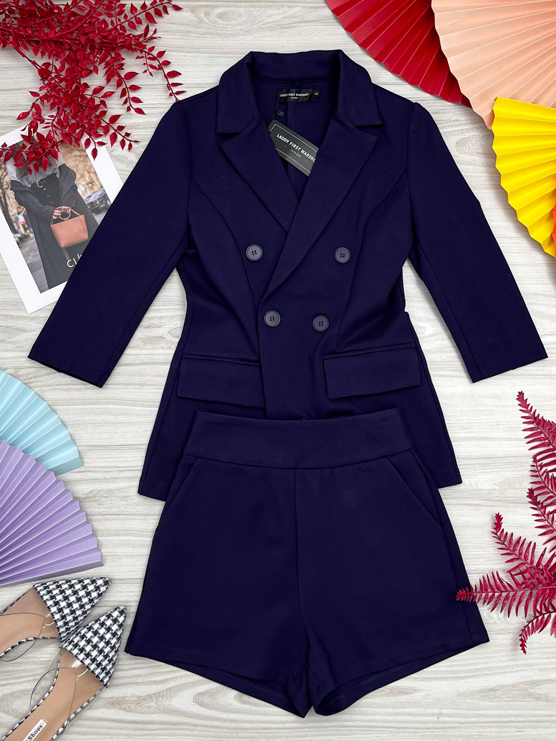 【SS339993】独家爆款两件式厚实后重罗马时装套装 修身外套上衣 ➕ 高腰百搭短裤 , 有口袋【B-R3-C5】