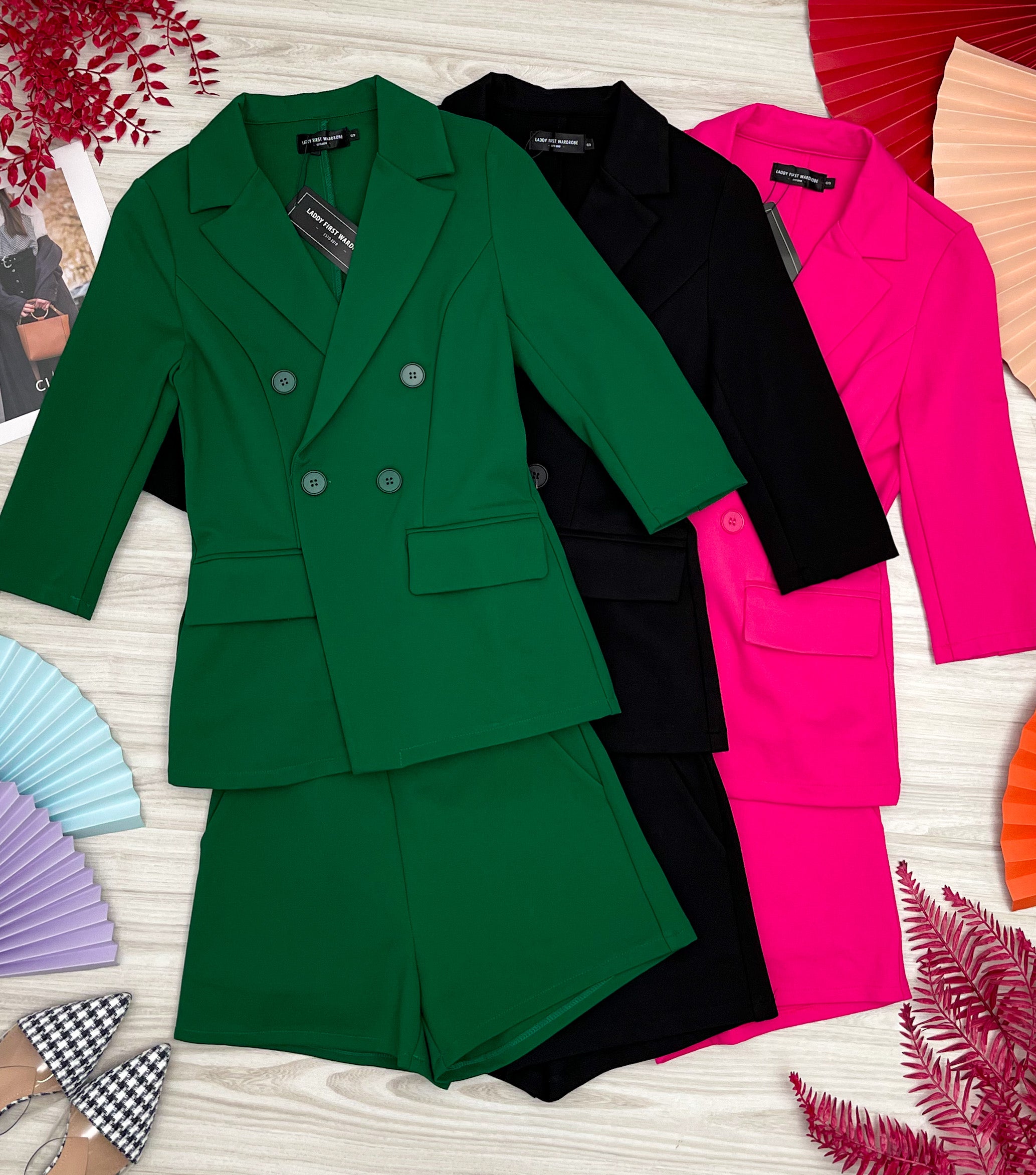 【SS339993】独家爆款两件式厚实后重罗马时装套装 修身外套上衣 ➕ 高腰百搭短裤 , 有口袋【B-R3-C5】