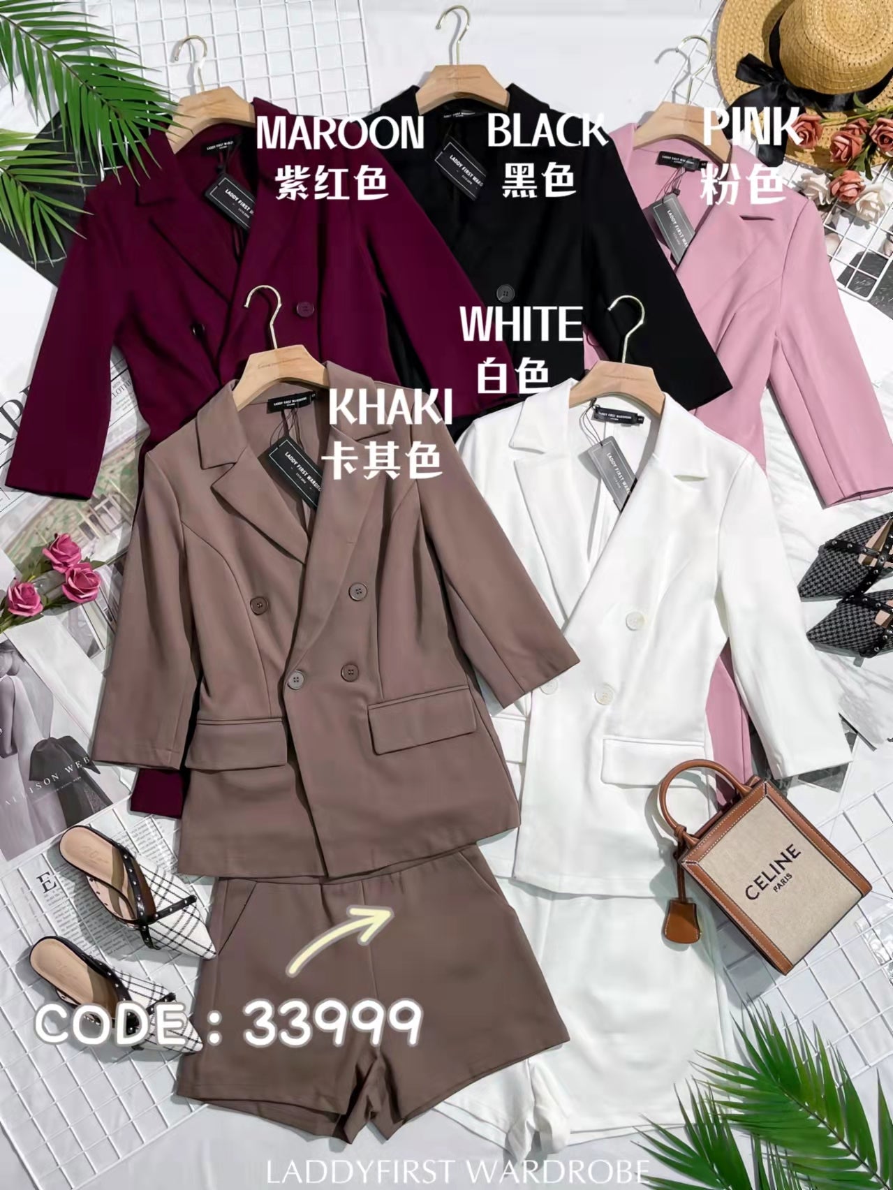 【SS339991】两件式厚实罗马套装修身罗马外套上衣 ➕ 高腰罗马短裤 , 有口袋 ❤❤【A-R1-C2】