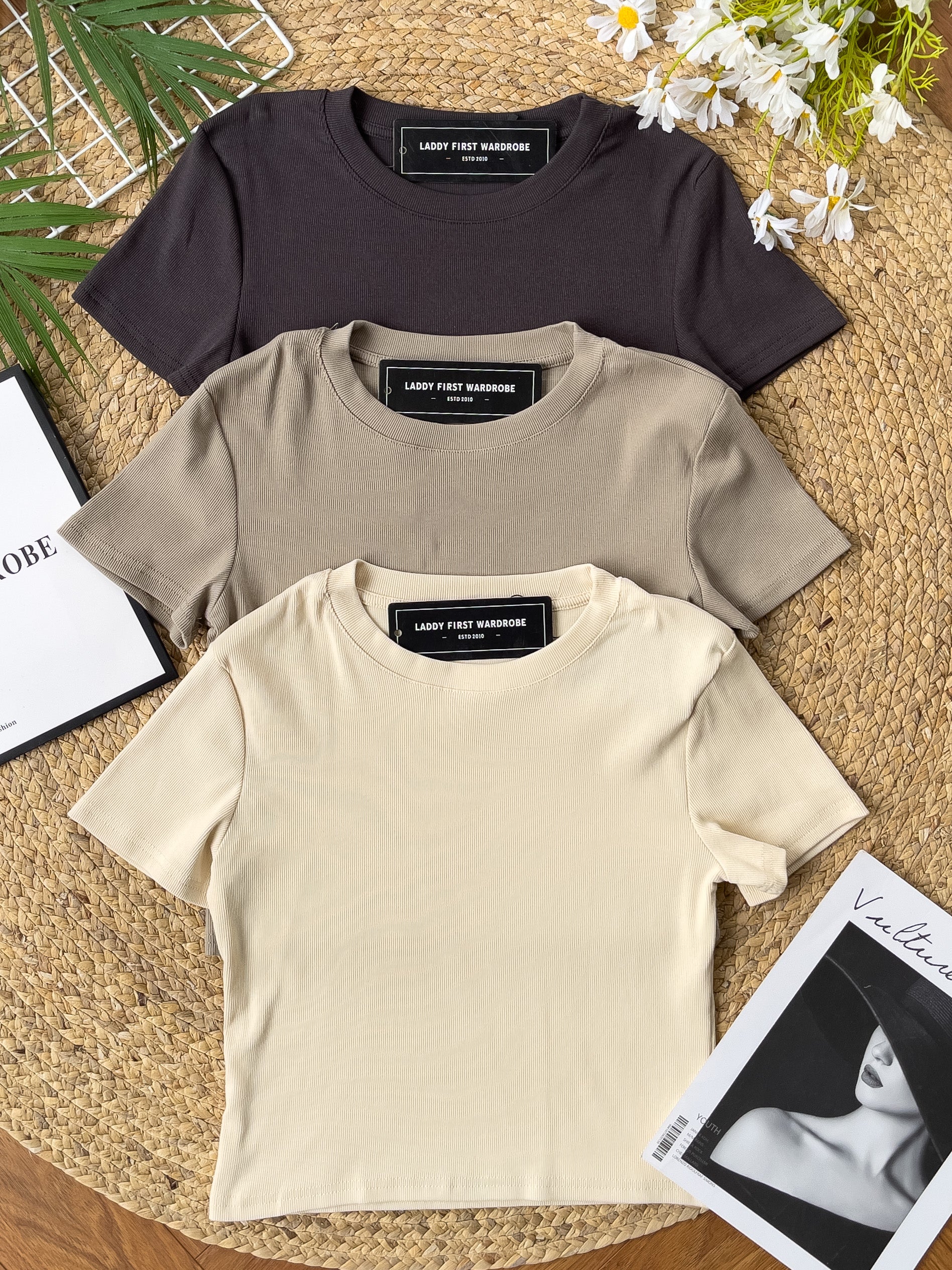 【T198】独家爆款高品质圆领短袖螺纹弹力百搭上衣 ❤❤