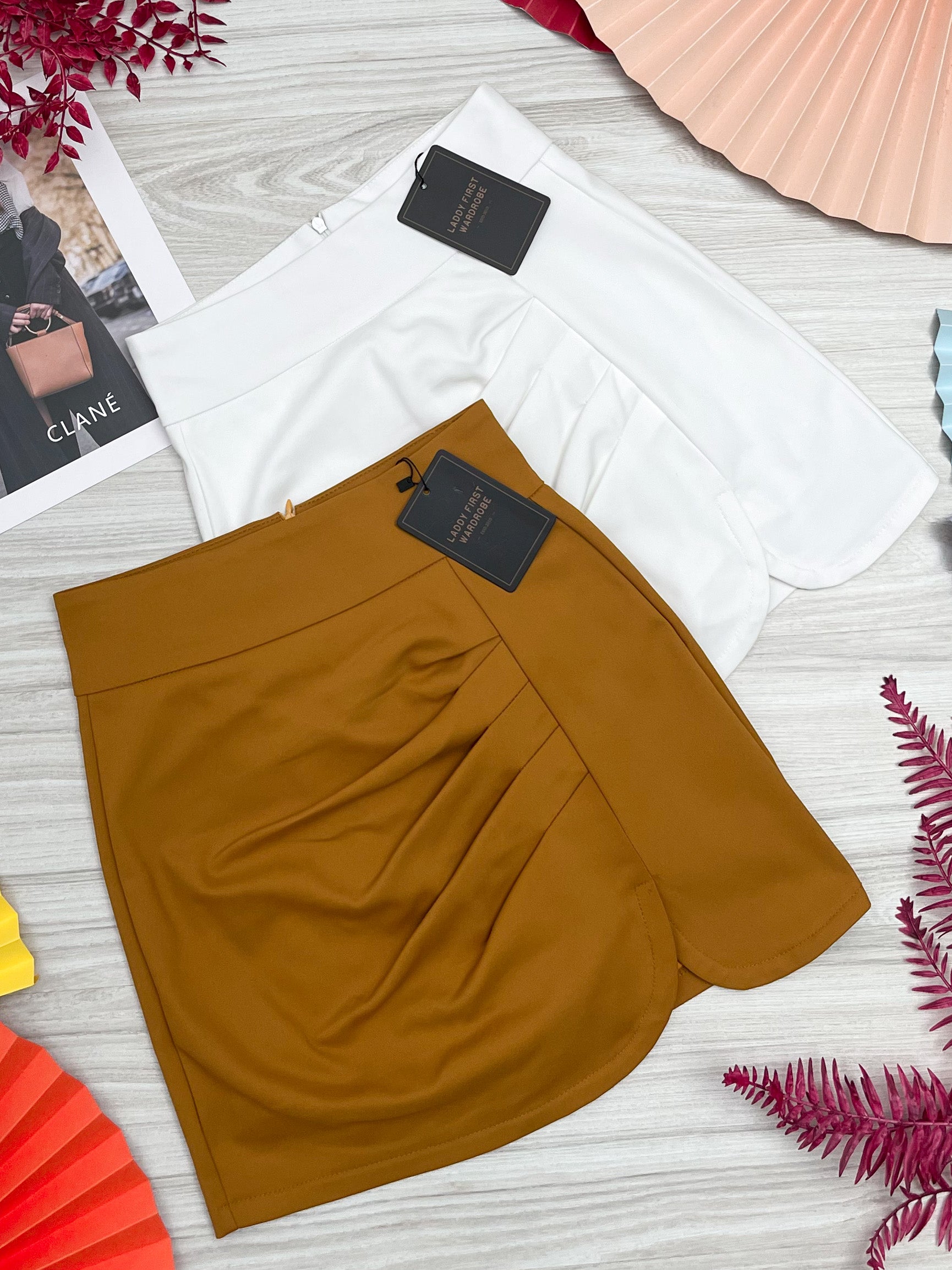 【S7020】独家爆款皱褶西装高腰百搭裤裙，前裙后裤，有口袋【B-R1-C1】